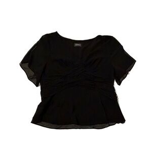 Adrianna Papell Black Ruched Peplum Short Sleeve Blouse
